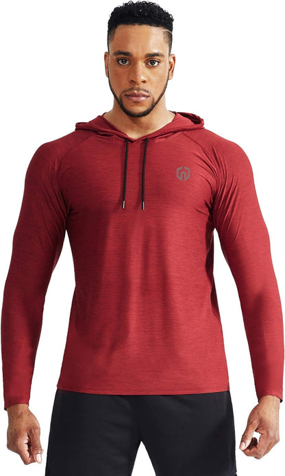 Men'S Dry Fit Athletic Shirt Workout Running Long Sleeve Shirts with Hoods