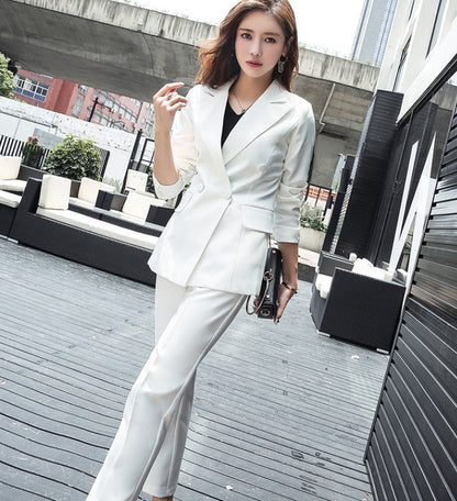 White Suit Two-piece Female Spring And Autumn Self-cultivation Work Clothes Professional Suit